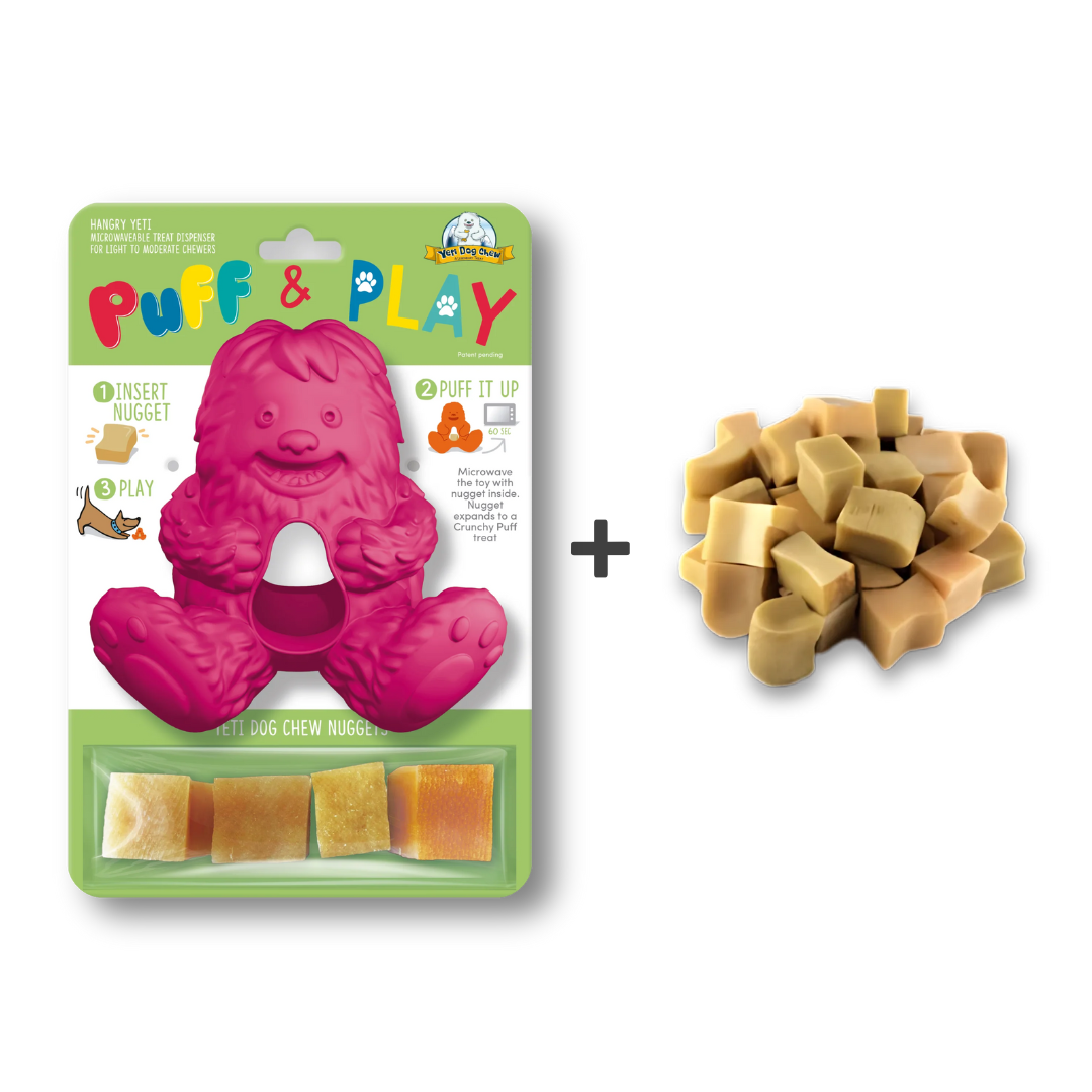 Yeti Puff and Play toy in pink with refill nuggets
