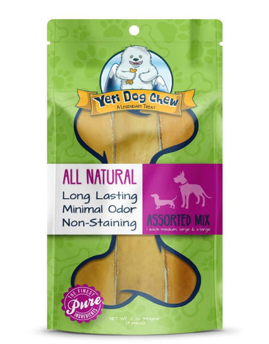 All natural and long lasting himalayan yak chews. Contains medium, large and extra large chew